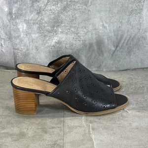 Jack Rogers Women's Black Leather Ronnie Perforated Peep-Toe Sandals SZ 8